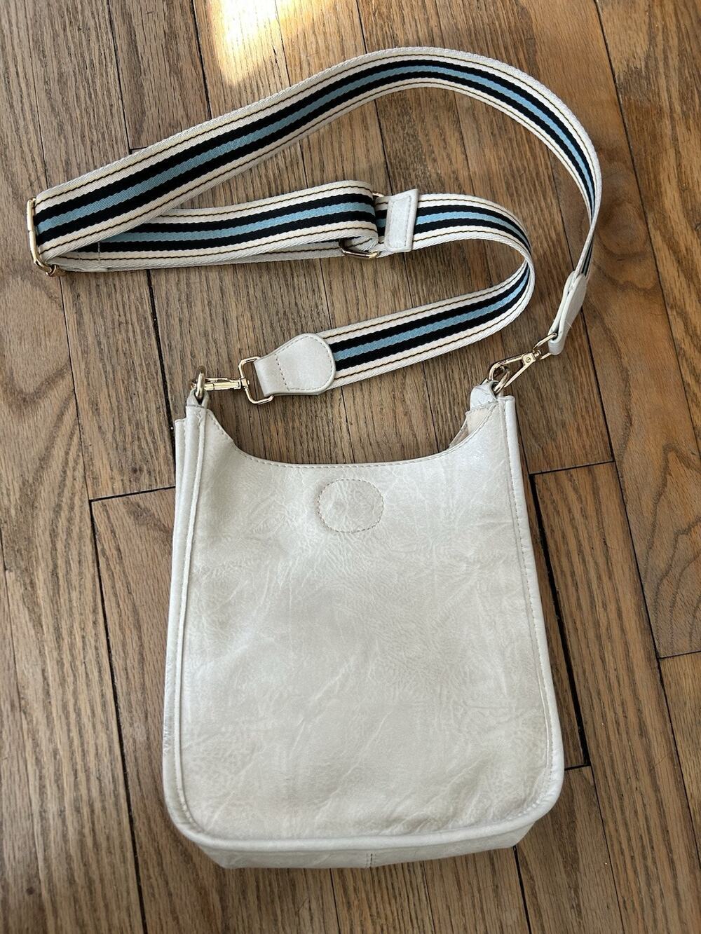 Ah-Dorned Crossbody Bag Beige Vegan Leather With striped straps